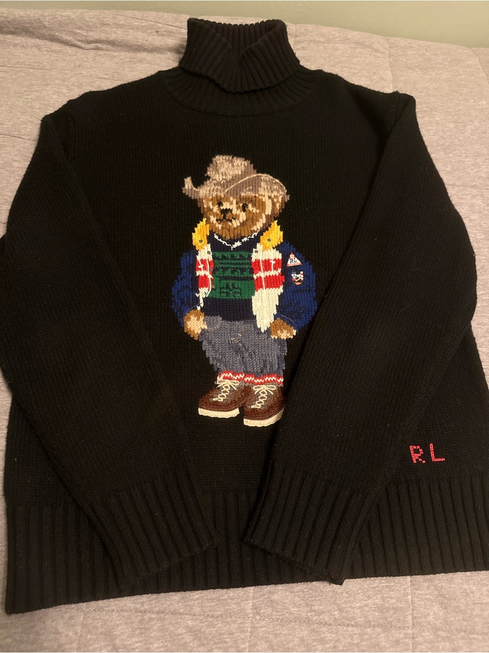Polo by Ralph Lauren Black Turtleneck Bear Knit Sweater